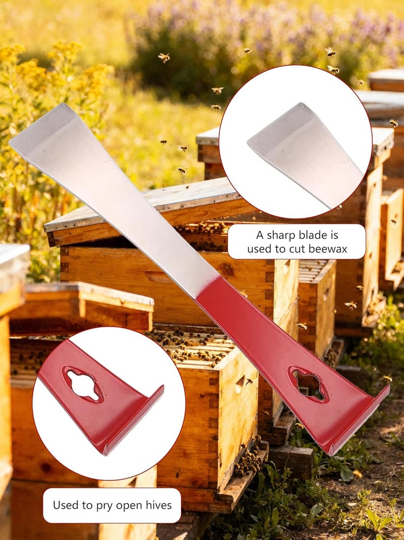 Duseu 2PCS Stainless Steel Bee Hive Tool - Beekeeping Supplies Flat Bar Pry Bar Scraper Tool for Beekeeper, Red - Image 4